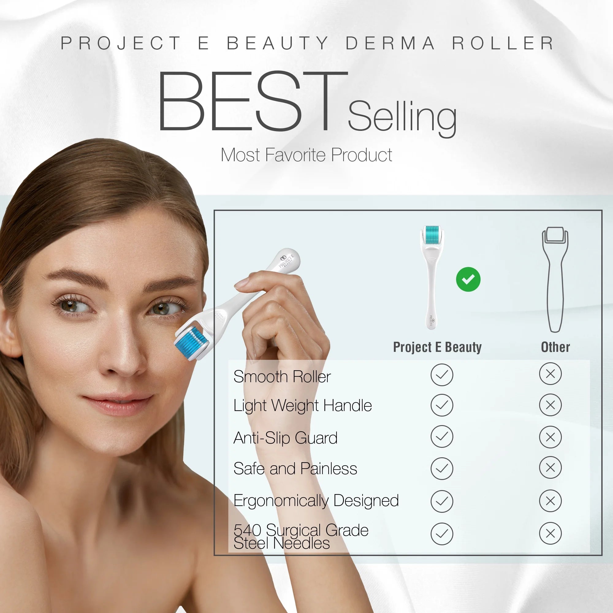 Derma Roller | 540 Titanium Microneedles | Facial & Body Skincare Tool | for Smoother Skin