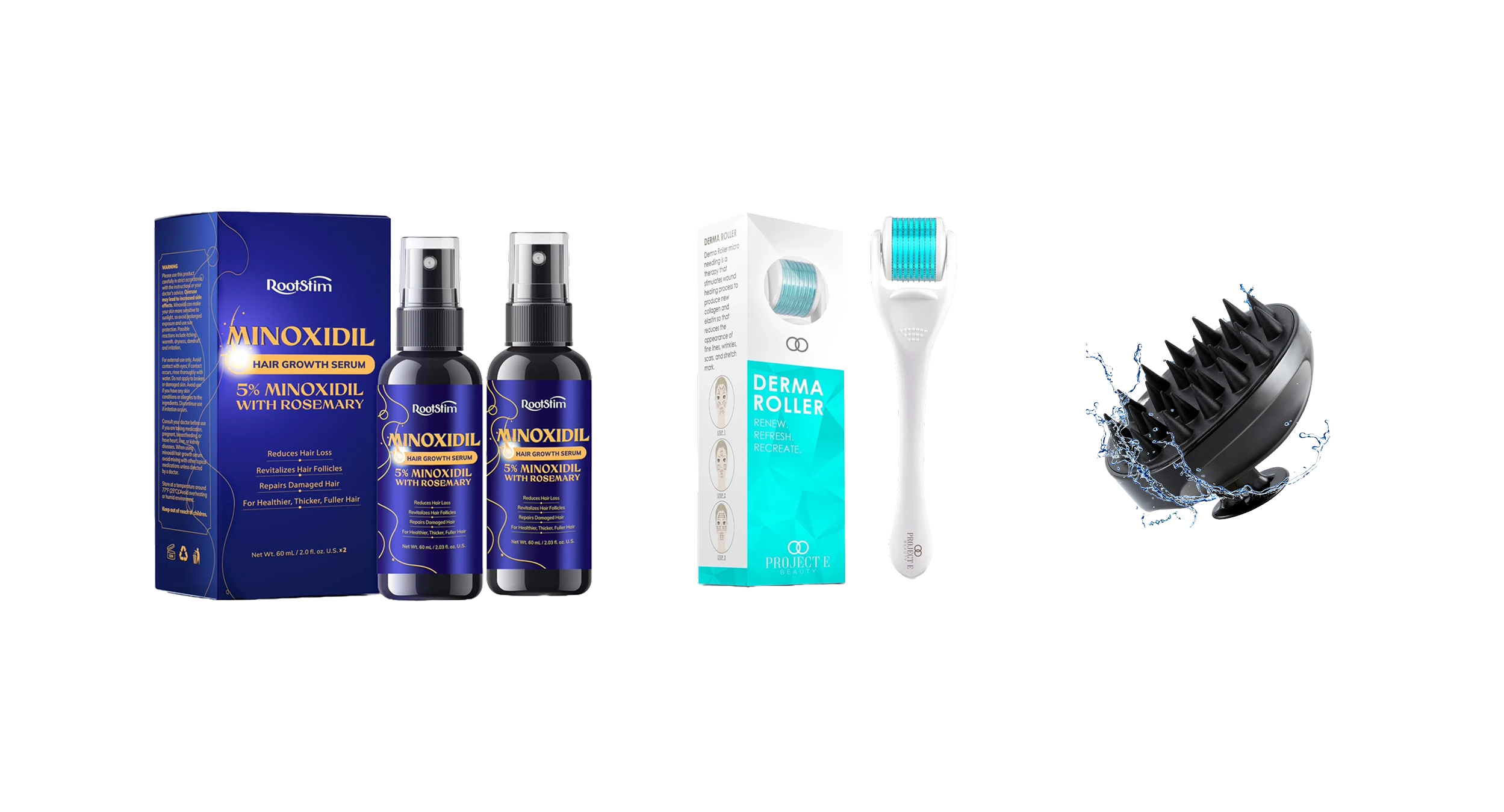 Complete Hair Regrowth Kit – Minoxidil, Dermaroller & Scalp Massager