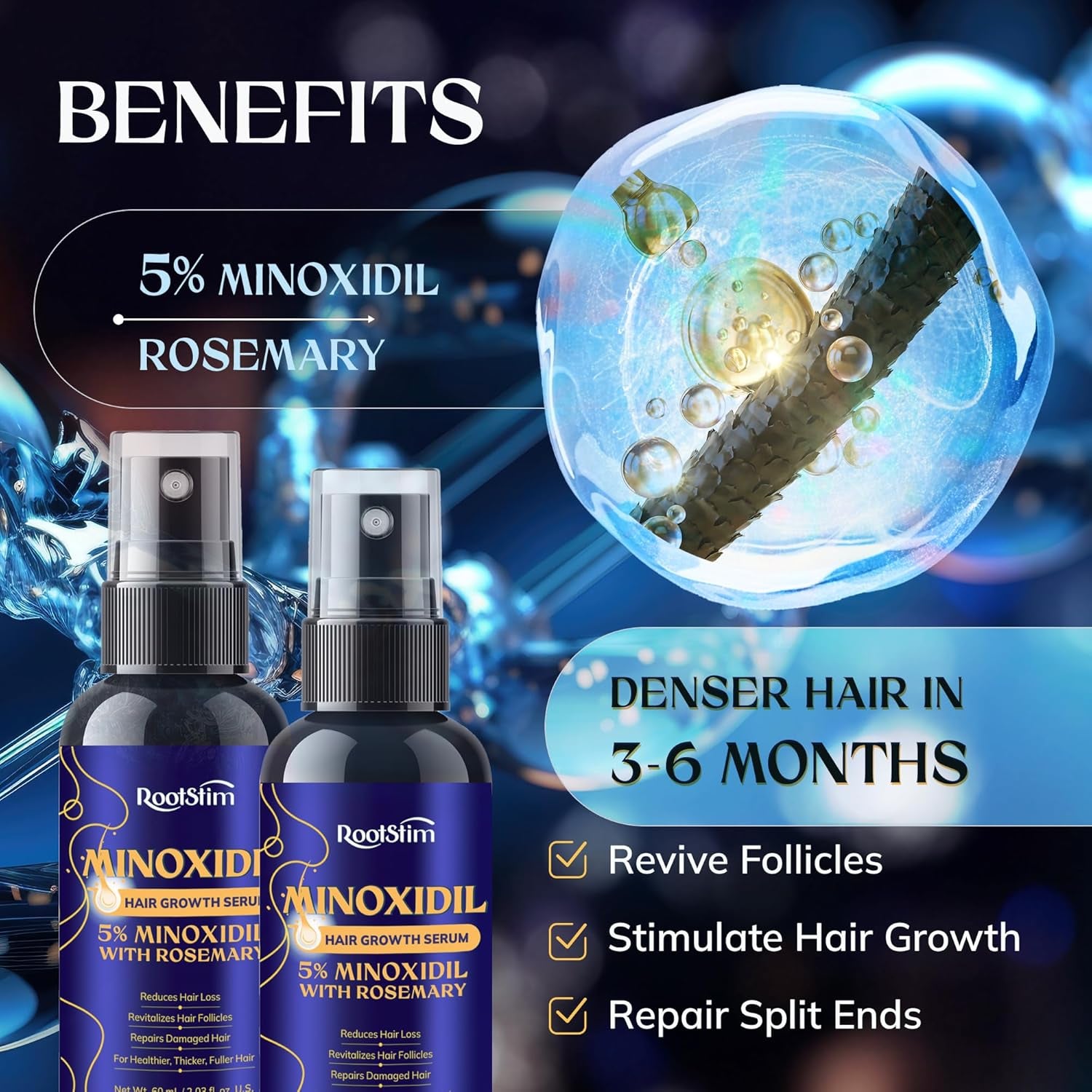 5% Minoxidil Hair Growth for Men and Women: 2-Pack Extra Strength Minoxidil Hair